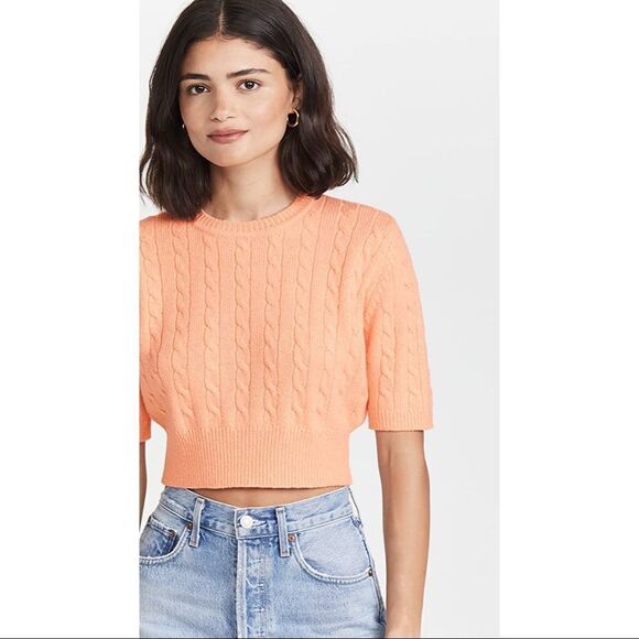 New JoosTricot cable knit crop virgin wool sweater in apricot • Medium - Picture 2 of 9